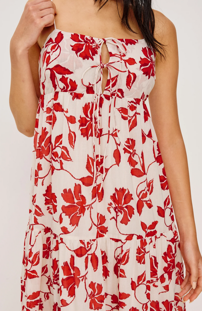 Red floral dress on a white background