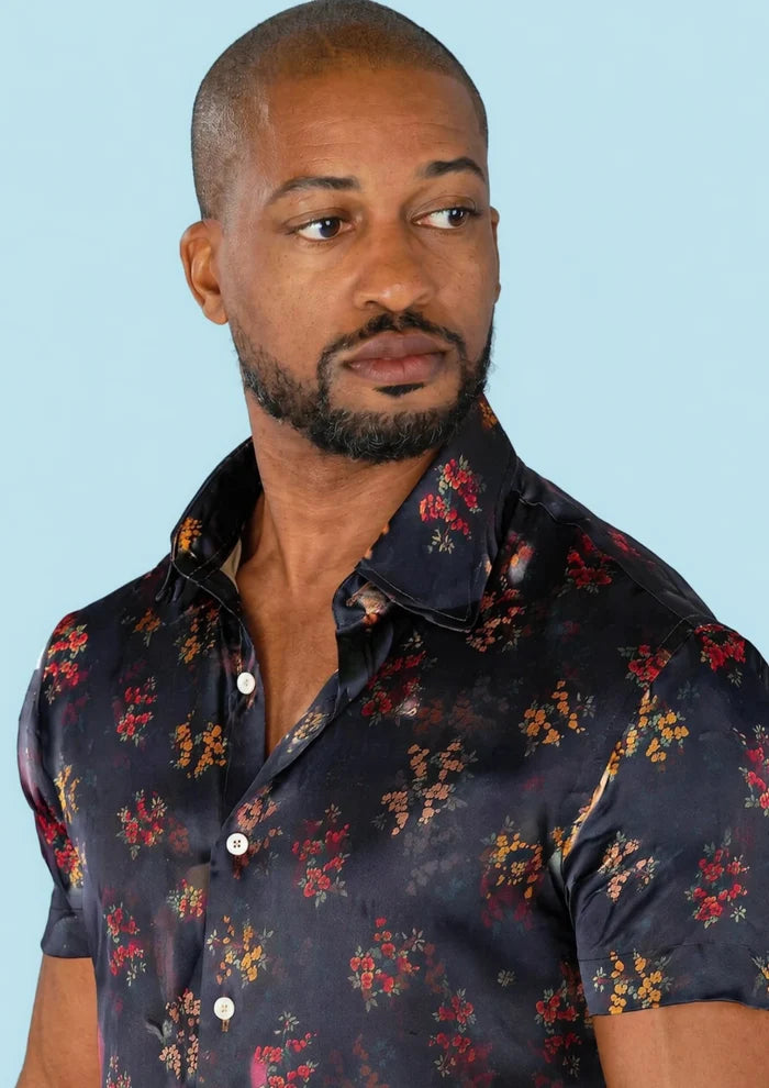 Midnight Bloom Silk Shirt - SARTORO