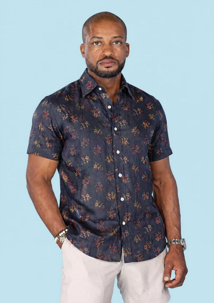 Midnight Bloom Silk Shirt - SARTORO