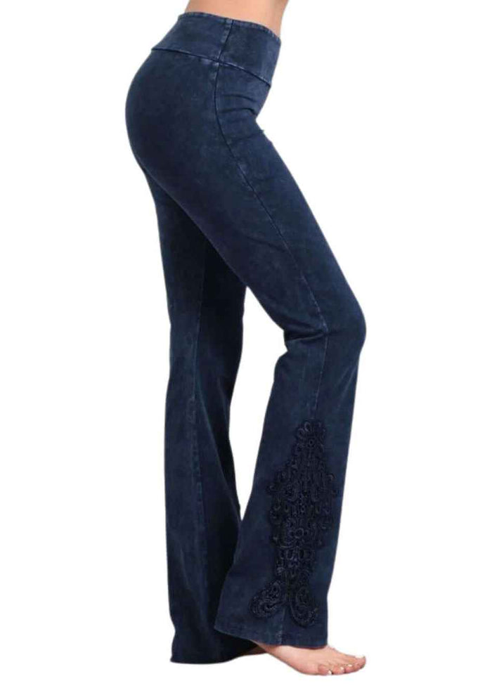 Mineral Washed Bootcut Jeggings Crochet Detail Made in USA