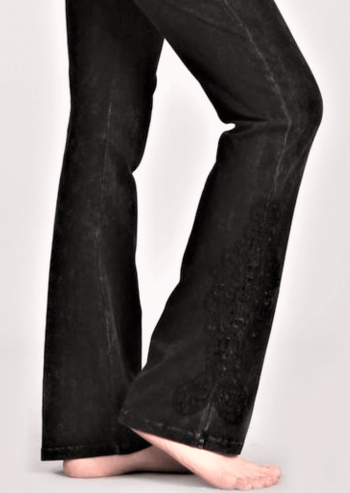 Mineral Washed Bootcut Jeggings with Crochet Detail - Made in USA - RFE Marketing Ventures