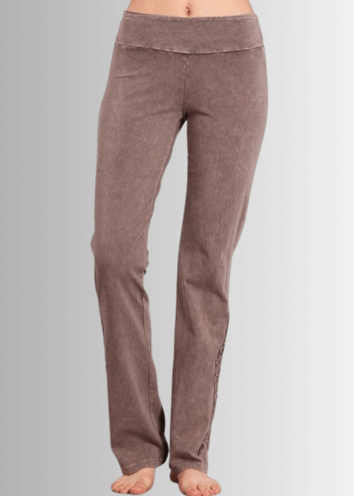 Mineral Washed Bootcut Jeggings with Crochet Detail for Ultimate Comfort - RFE Marketing Ventures