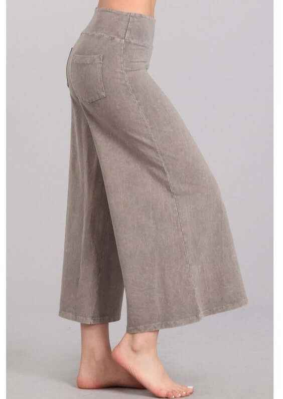 Mineral Washed Cropped Gaucho Pants Made in USA - Stylish and Comfortable