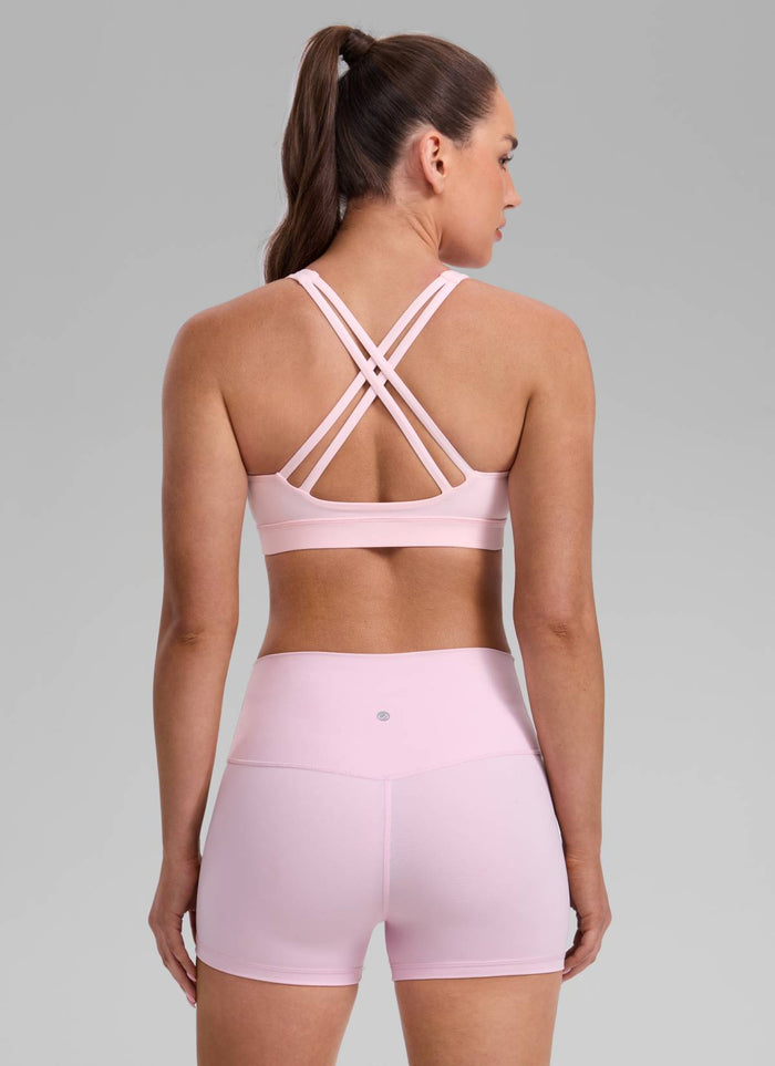 CRZ YOGA Women's Nakedfeel Training U Neck Criss Cross Back Sports Bra Strawberry Pink