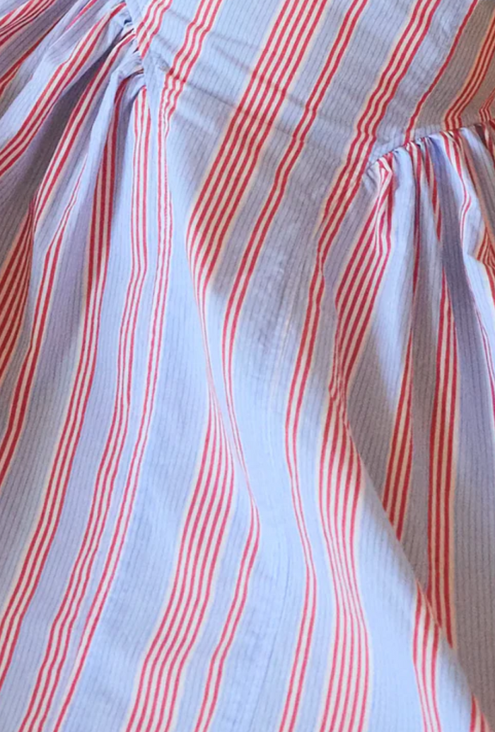 Close-up of fabric with red and blue striped pattern