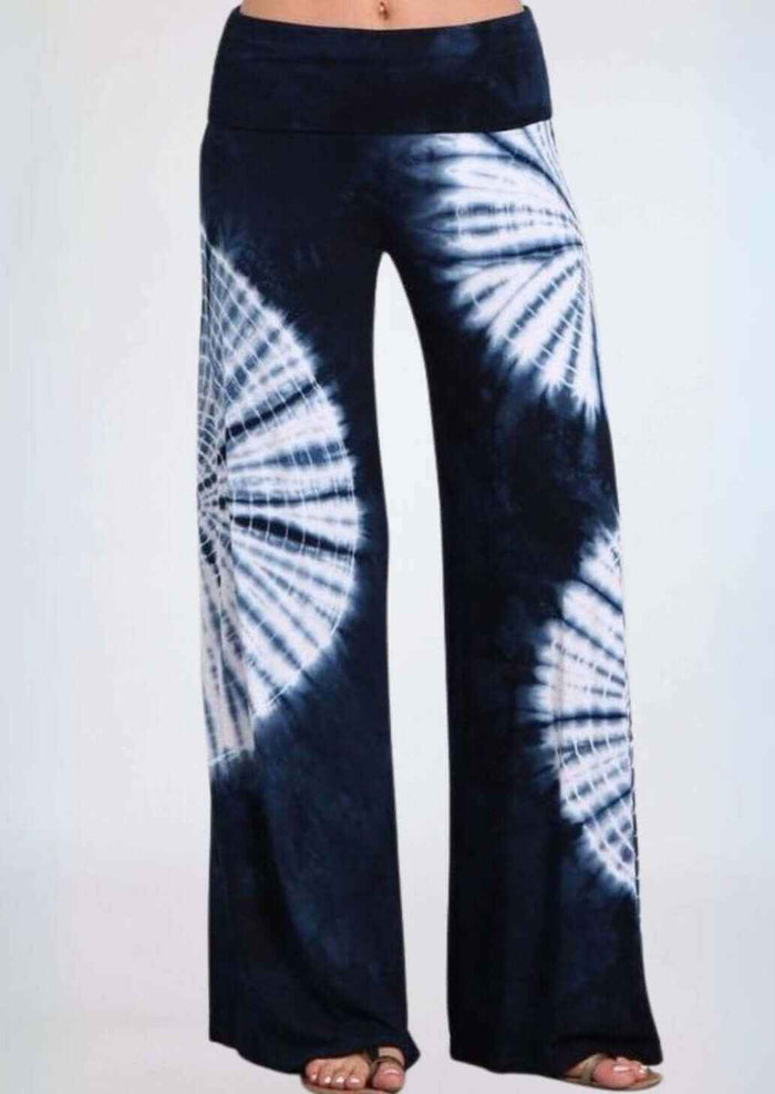 Nautical Navy Tie Dye Palazzo Pants for Women, Made in USA