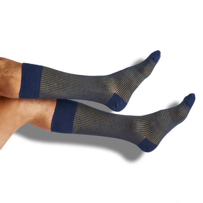 Navy / Gold Birdseye Dress Socks - SARTORO