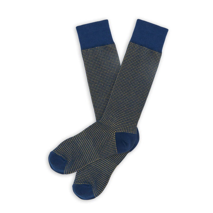 Navy / Gold Birdseye Dress Socks - SARTORO