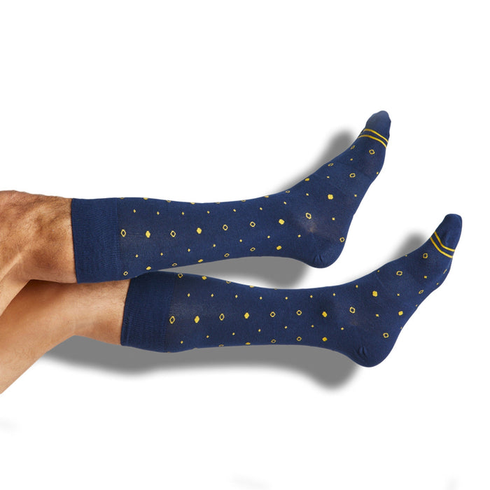 Navy / Gold Mixed Dot Dress Socks - SARTORO