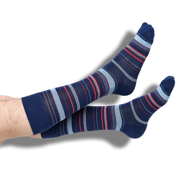 Navy Multi Stripe Dress Socks - SARTORO