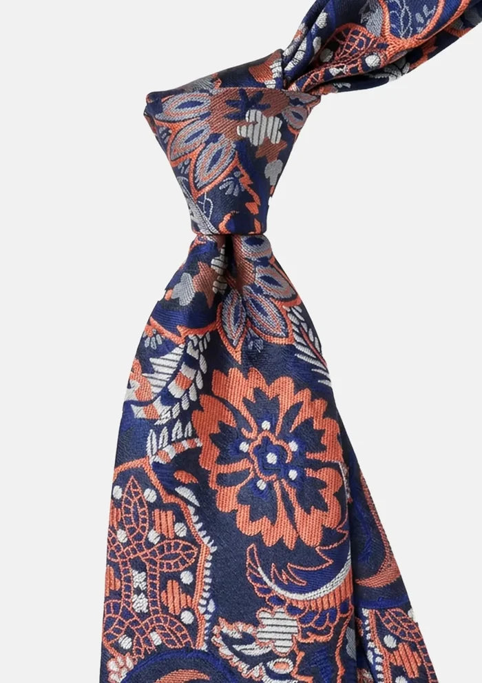 Navy & Rust Floral Tie - SARTORO