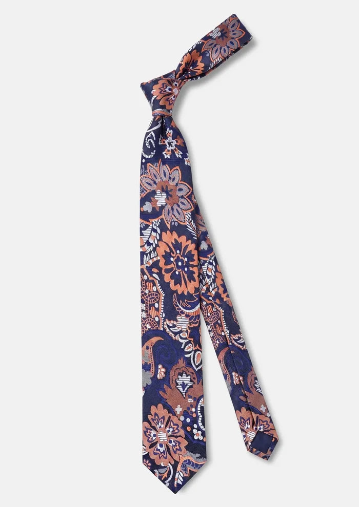 Navy & Rust Floral Tie - SARTORO