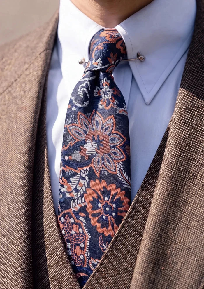Navy & Rust Floral Tie - SARTORO