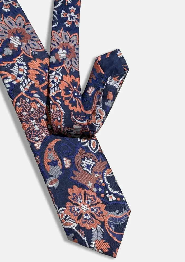 Navy & Rust Floral Tie - SARTORO