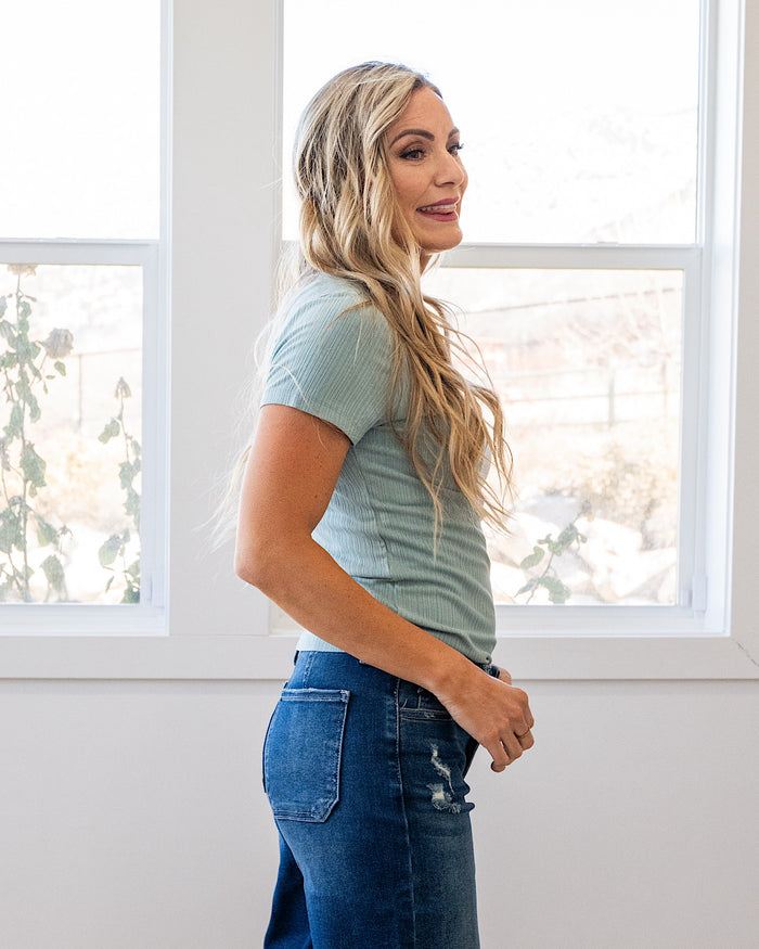 NEW! Breckin Ribbed Top - Seafoam Be Cool