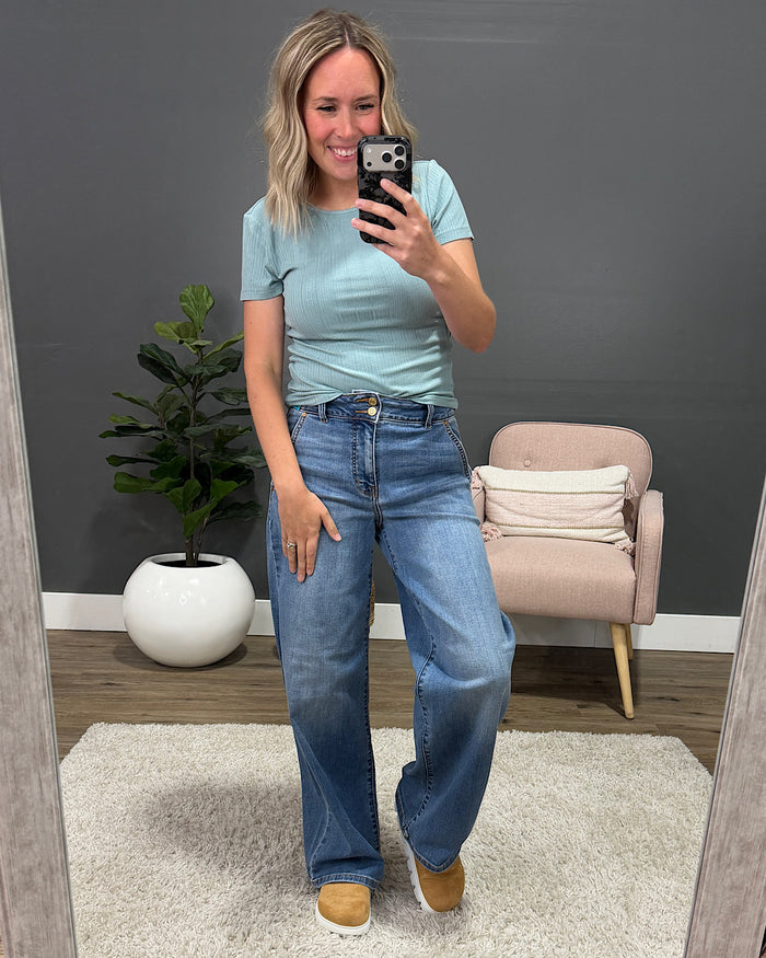 NEW! Breckin Ribbed Top - Seafoam Be Cool