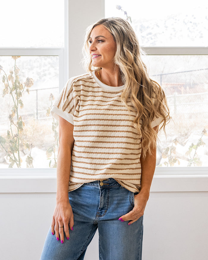 NEW! Devri Textured Striped Top - Mocha Lovely Melody