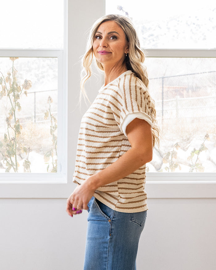 NEW! Devri Textured Striped Top - Mocha Lovely Melody