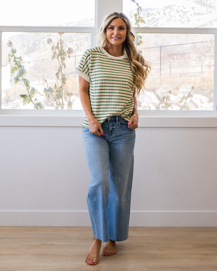 NEW! Devri Textured Striped Top - Sage Lovely Melody