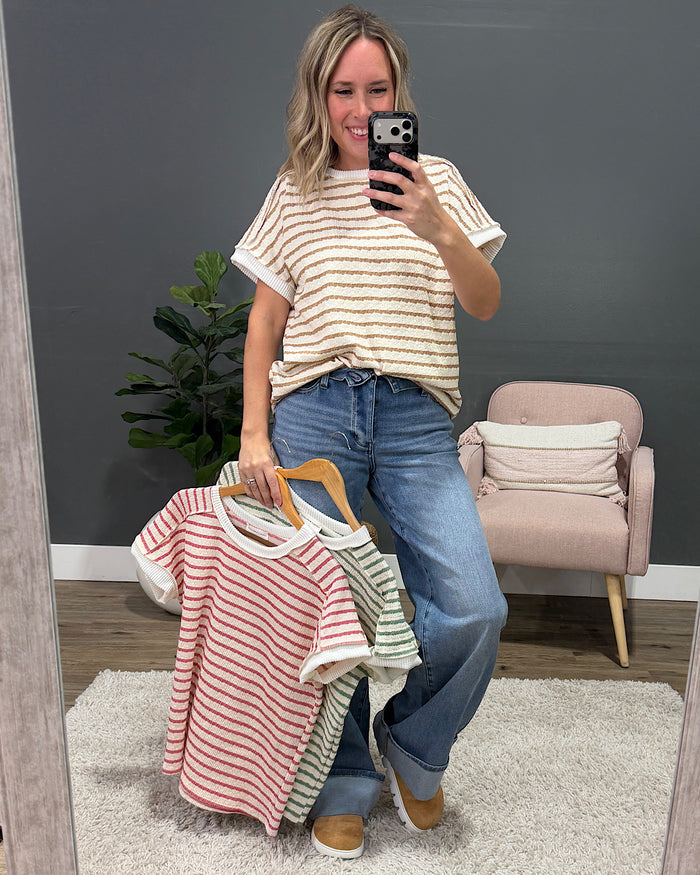 NEW! Devri Textured Striped Top - Sage Lovely Melody