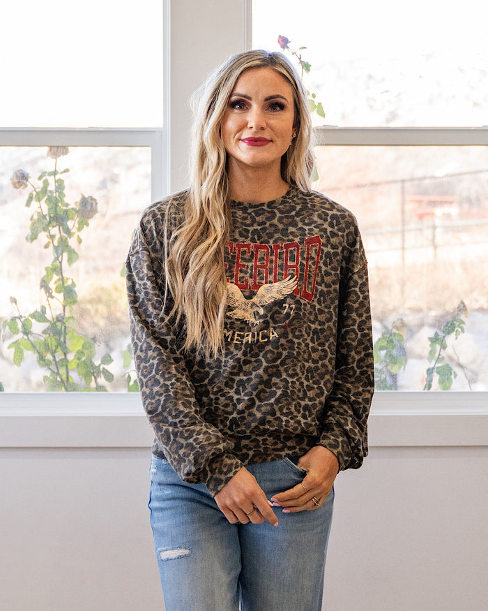 NEW! Free Bird America 1977 Leopard Long Sleeve Top Zutter