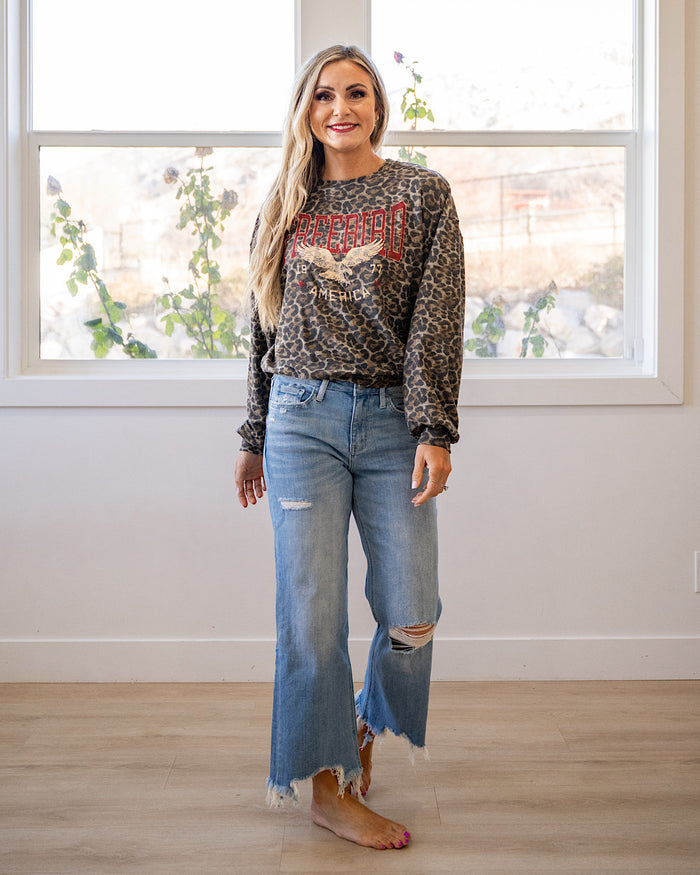 NEW! Free Bird America 1977 Leopard Long Sleeve Top Zutter