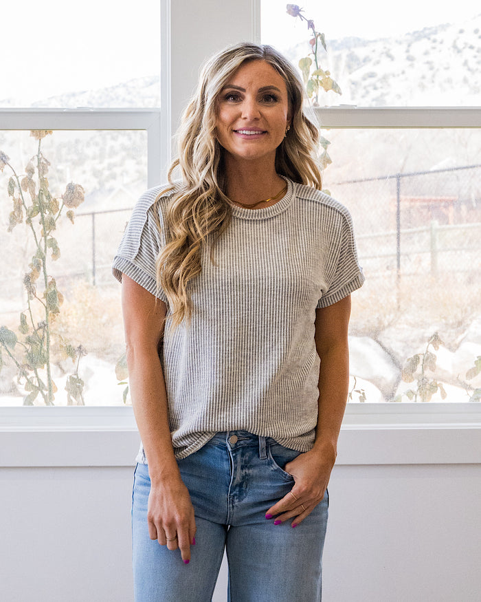NEW! Gabby Contrast Corded Top - Gray Lovely Melody