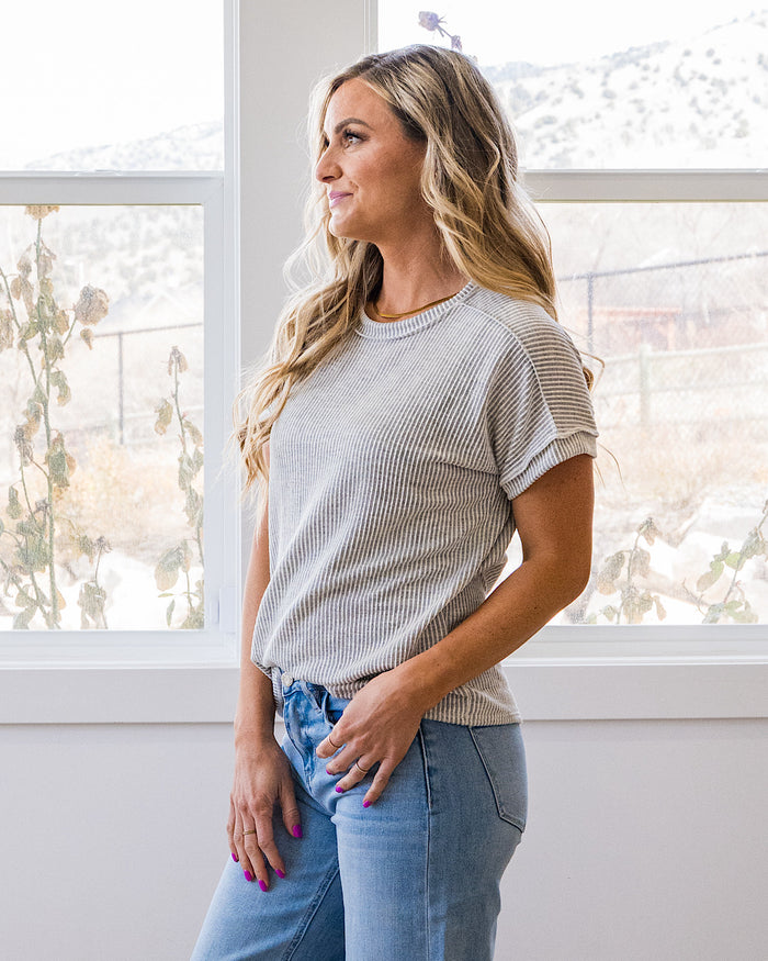 NEW! Gabby Contrast Corded Top - Gray Lovely Melody