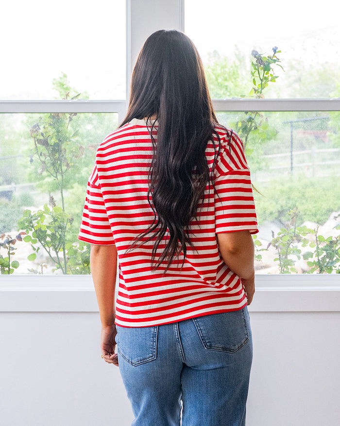 NEW! Hazel Contrast Striped Top - Red & Taupe Mine