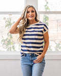 NEW! Kelly Striped Drop Shoulder Top - Ivory & Royal Staccato