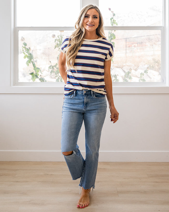NEW! Kelly Striped Drop Shoulder Top - Ivory & Royal Staccato