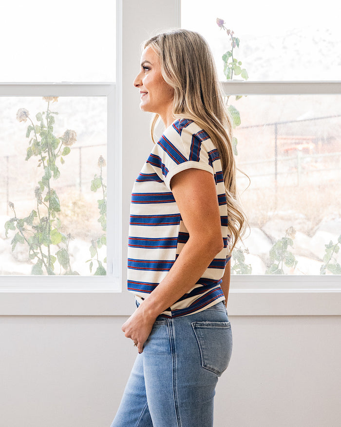 NEW! Kelly Striped Drop Shoulder Top - Ivory & Royal Staccato