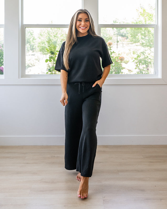 NEW! Kendall Scuba Fabric Wide Leg Pants - Black Rae Mode