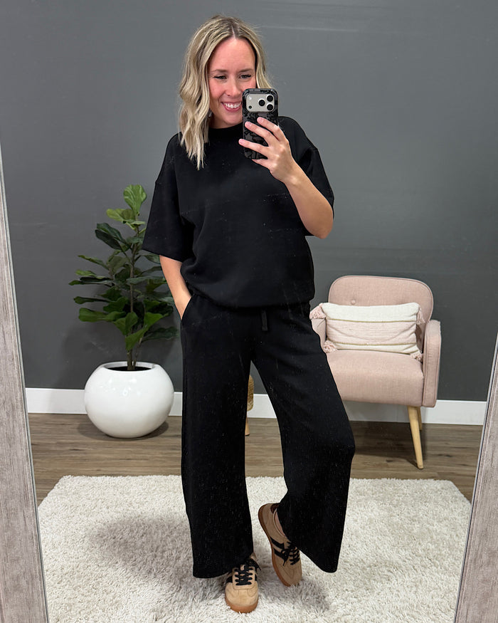 NEW! Kendall Scuba Fabric Wide Leg Pants - Black Rae Mode