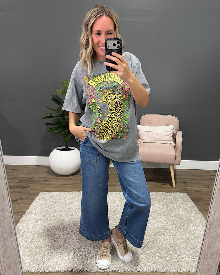 NEW! Leopard Dreamer Paradise 1982 Denim Mineral Wash Tee Zutter