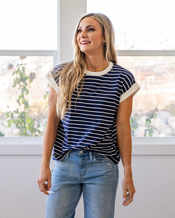 NEW! Madalyn Striped Top - Navy Zenana