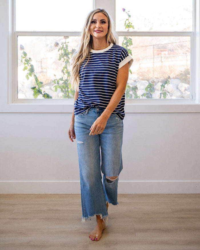 NEW! Madalyn Striped Top - Navy Zenana