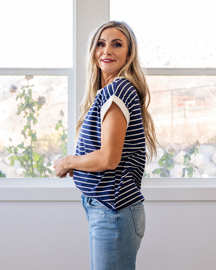 NEW! Madalyn Striped Top - Navy Zenana