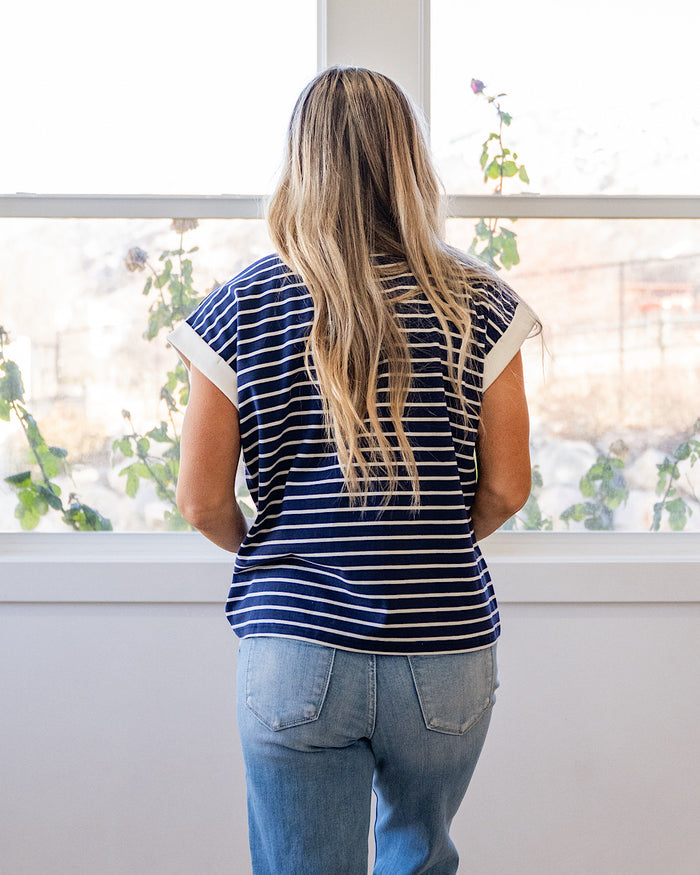 NEW! Madalyn Striped Top - Navy Zenana