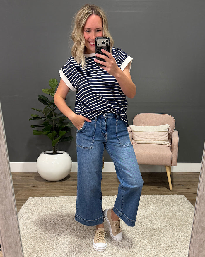 NEW! Madalyn Striped Top - Navy Zenana