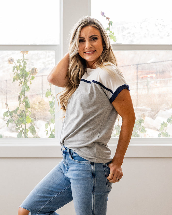 NEW! Marissa Color Block Top - Heather Gray Staccato
