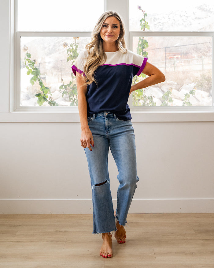 NEW! Marissa Color Block Top - Navy Staccato