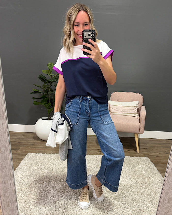 NEW! Marissa Color Block Top - Navy Staccato