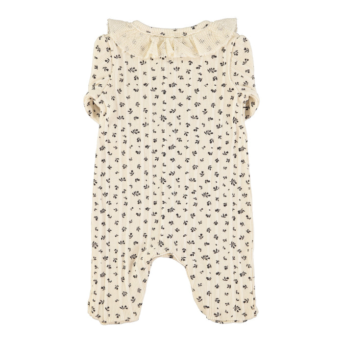 Newborn babygrow w/ collar | Ecru w/ little flowers