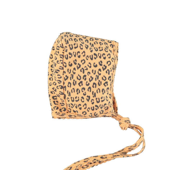 Newborn bonnet | peach w/ animal print