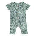 Newborn short sleeve babygrow w/ collar | green w/ animal print