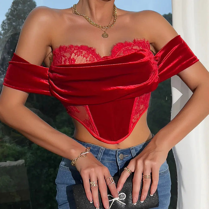 Off Shoulder Flower Lace Top fashionnsio