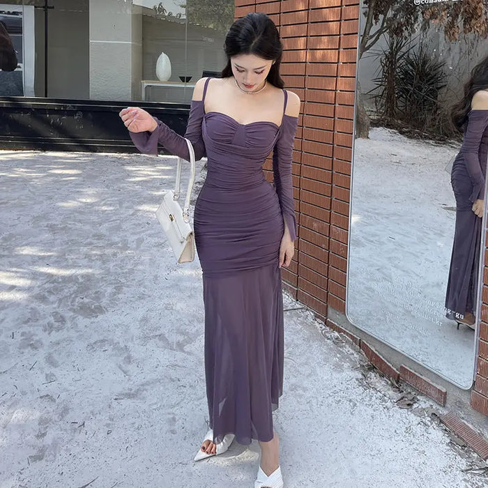 Off Shoulder Mesh Layers Mermaid Dress fashionnsio