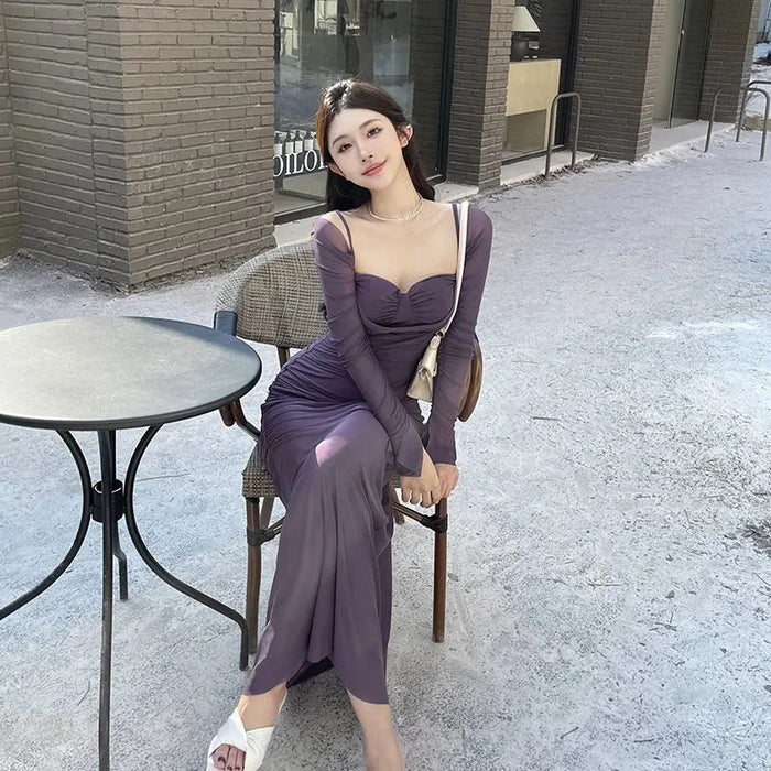 Off Shoulder Mesh Layers Mermaid Dress fashionnsio
