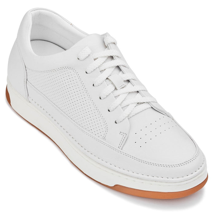 Off-White & Gum Sole Elevated Micro-Perforated Leather Sneakers - 2.6 Inches Taller - SARTORO
